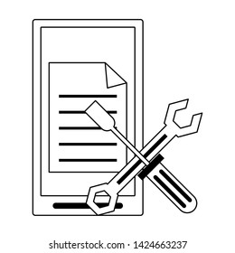 Business and office technology smartphone with document and tools vector illustration graphic design