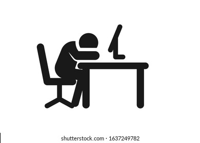 Business Office Tired Worker Flat Icon Isolated On White Background