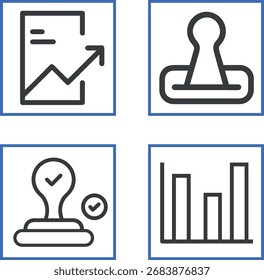 Conjunto de iconos de Vector de negocios y oficinas: iconos de línea de sello, gráfico, crecimiento y análisis