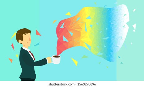 A Business or office woman got energized inspired and creativity when Drank a cup of Coffee With Geometric Art illustration Vector for commercial, banner