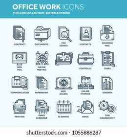 Business and office work. Documents, paperwork. Businessman. Thin line web icon set. Outline icons collection. Vector illustration.