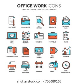 Business and office work. Documents, paperwork. Businessman. Thin line blue web icon set. Outline icons collection. Vector illustration.