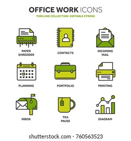 Business and office work. Documents, paperwork. Businessman. Thin line blue web icon set. Outline icons collection. Vector illustration.