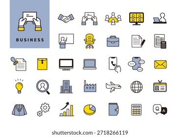 Business and Office Work Flat Icon Set for Professional Use
