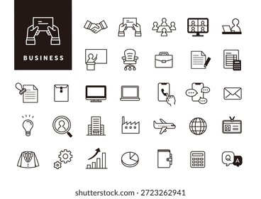 Business and Office Work Flat Icon Set for Professional Use (black outline)