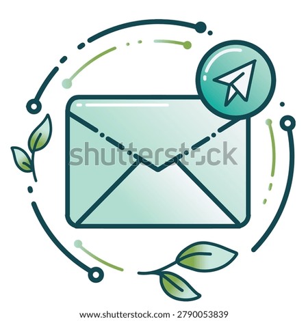 Business Office Work Icons Pack Flat Design featuring eco green business activities, office essentials, digital technology, productivity tools, business growth concepts, and workplace objects. Perfect for web, app, presentation, and infographic projects. Sending email