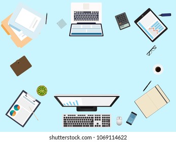 business office and workspace top view