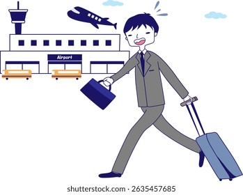 A business officer is running to the airport. 