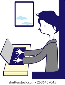 Business officer works on the flight.