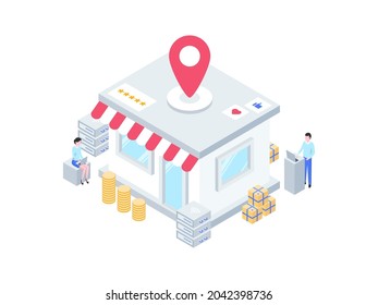 Business Offline Store Location Isometric Illustration. Suitable for Mobile App, Website, Banner, Diagrams, Infographics, and Other Graphic Assets.