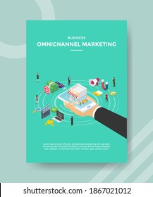 business omni chanel marketing hand hold smartphone store in screen display around people for template flyer and print banner cover isometric 3d flat style