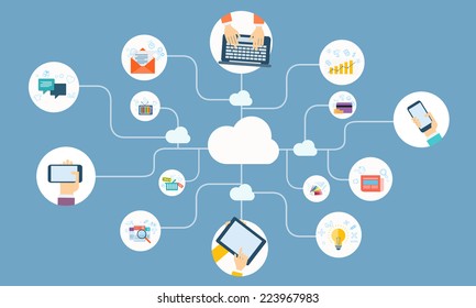 business on line network on cloud device application vector