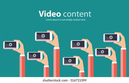 Business On Line Video Marketing Content  Concept.flat Vector. Background.marketing On Line.video On Line.mobile On Hand