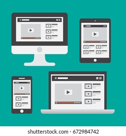 Business on line video marketing content concept. vector illustration.