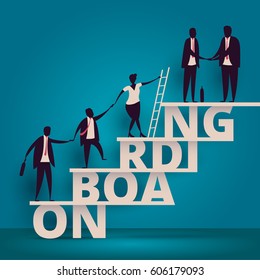 Business onboarding concept. HR manager hiring employee or workers for job. Recruiting staff or personnel in company. Organizational socialization vector illustration. Talent acquisition illustration.