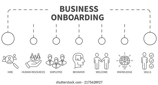 Business onboarding  Vector Illustration concept. Banner with icons and keywords . Business onboarding symbol vector elements for infographic web