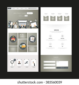 Business One Page Website Design Template. Vector 