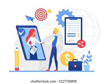 Business online agreement signification process. Negotiation of electronic contract partnership