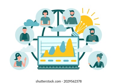 Сorporate business, online business analytics. Use of electronic gadgets for business meetings remotely around the world. Concept vector  illustration.