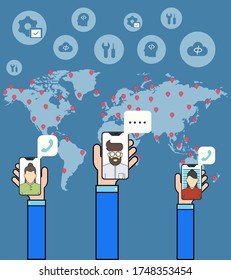 business online communication and social network media concept connection