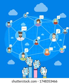 business online communication and social network media concept connection