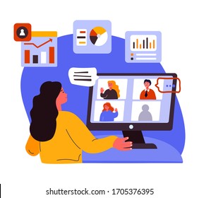 Business Online Conference. Flat Vector Illustration