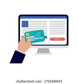 business online ecommerce in desktop with credit card vector illustration design