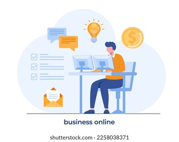 Business online, freelancer business, work from home, internet, freelance flat illustration vector banner