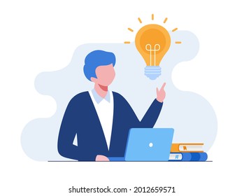 Business online idea or brainstorming concept flat vector illustration for banner and landing page
