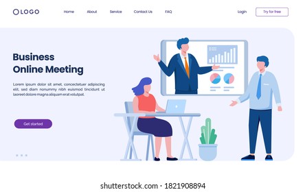 Business online meeting landing page website illustration flat vector template
