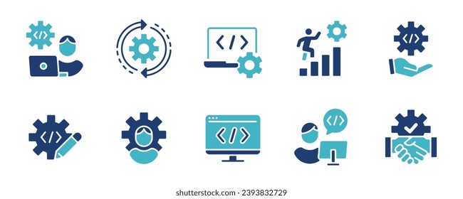 business online software optimization custom setting programming development icon vector company web and app technology coding improvement with cogwheel symbol illustration