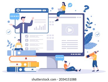 Business Online Training, Seminar or Courses Background Vector Illustration. Mentor Doing Presentation About Marketing, Sales, Report, E-commerce. For Banner and landing Page
