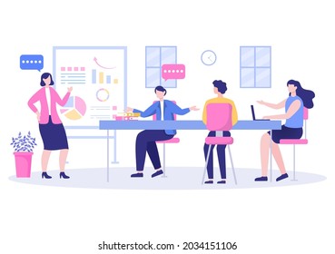 Business Online Training, Seminar or Courses Background Vector Illustration. Mentor Doing Presentation About Marketing, Sales, Report, E-commerce. For Banner and landing Page
