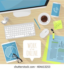 Business online. Vector desktop mock up.