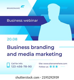 Business Online Webinar Branding And Marketing Internet Promo Social Media Post Vector Illustration. Businessman Silhouette E Learning Teaching Conference Corporate Courses Educational Seminar