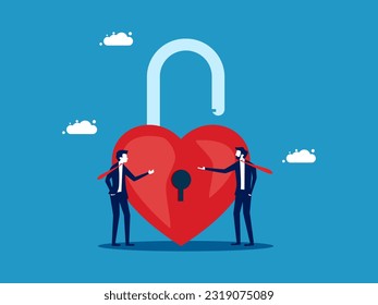 Business openness. Businessman negotiating a deal to unlock the heart 
