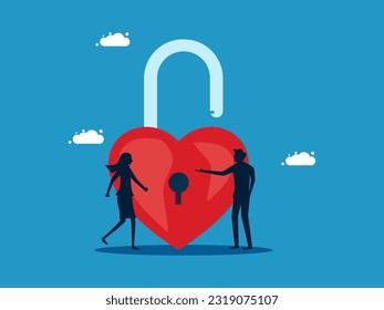 Business openness. Businessman negotiating a deal to unlock the heart 
