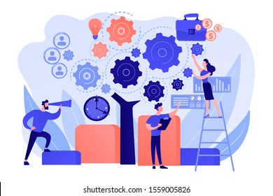 Business operation planning. Software technology integration. Enterprise architecture, IT standard for your business, business it management concept. Pink coral blue vector isolated illustration