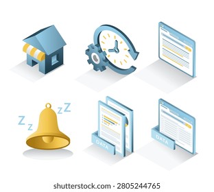 Business Operations and Data Management Icons Set with Online Store Time Management Database Web Interface and Notification
