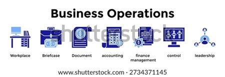 Business Operations Icon Set. Containing Workplace, Briefcase, Document, Accounting, Finance Management, Control, Leadership