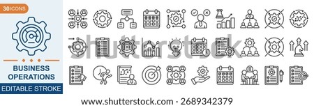 Business Operations line icon set collection. Planning, schedule collaboration, development and time management and more. Vector illustration eps 10  editable 