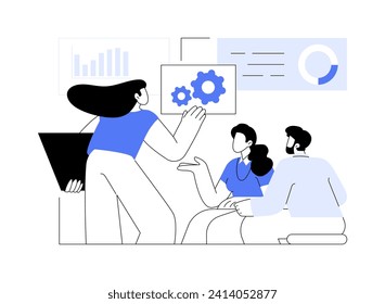 Business operations management isolated cartoon vector illustrations. Group of masters discuss project, studying together, share thoughts, business negotiations, making analytics vector cartoon.