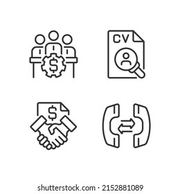 Business operations pixel perfect linear icons set. Board of directors. Customizable thin line symbols. Isolated vector outline illustrations. Editable stroke. Montserrat Bold, Light fonts used