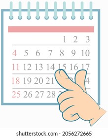 Business operations planning and scheduling concept with human hand pointing to calendar, control and accounting of working time. Project management organization of workflow, event, day marks