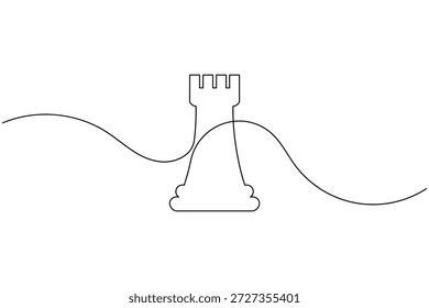 Business Operations Strategie Schachsymbol durchgehende einzeilige Zeichnung auf weißem Hintergrund minimalistischer Turm starke Fundamentstabilität und Steuerung Symbol Umriss Vektorgrafik