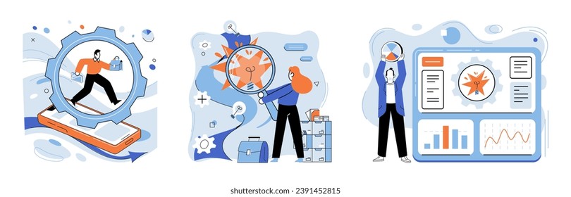 Business operations vector illustration. Evolution, force propelling continuous improvement within realm business operations Improvement, rhythm echoing through chambers ever-evolving business