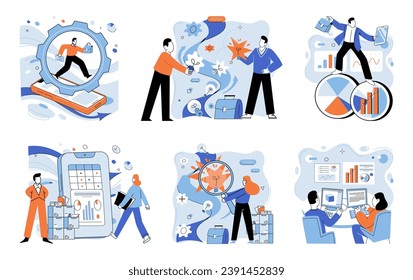 Business operations vector illustration. Project your aspirations onto canvas strategically aligned and goal-oriented business operations Strategy, architect drafting blueprint for design