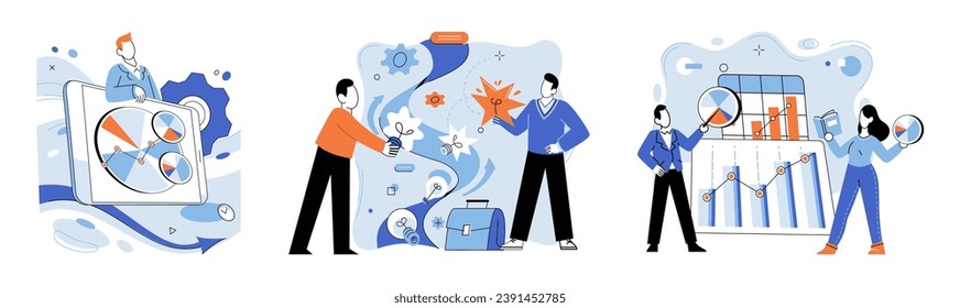 Business operations vector illustration. Technology, visionary sculptor shaping form seamlessly integrated business operations Development, artist painting ever-evolving canvas forward-thinking