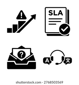 Business Operations and Workflow customer support icon set for Business Operations and Workflow SLA management issue escalation inquiry handling and multilingual service