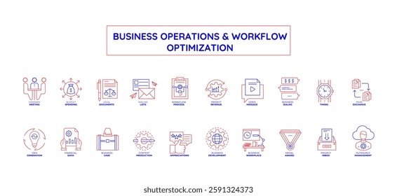 Business Operations  Workflow Optimization icons set with editable stroke.